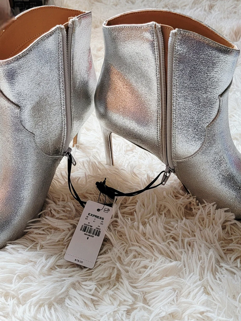 New Express Silver Pointed-Toe Ankle Boots